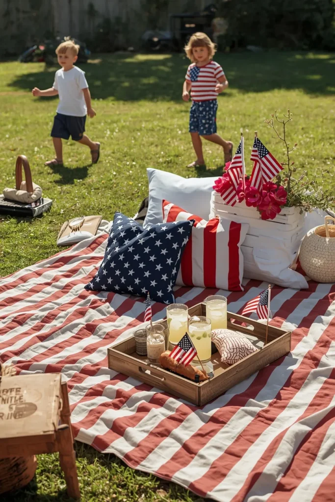 Flag Inspired Picnic Blanket Setup