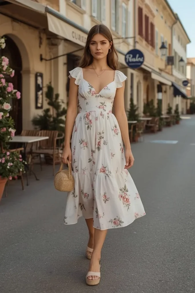 Floral Midi Dress with Espadrilles