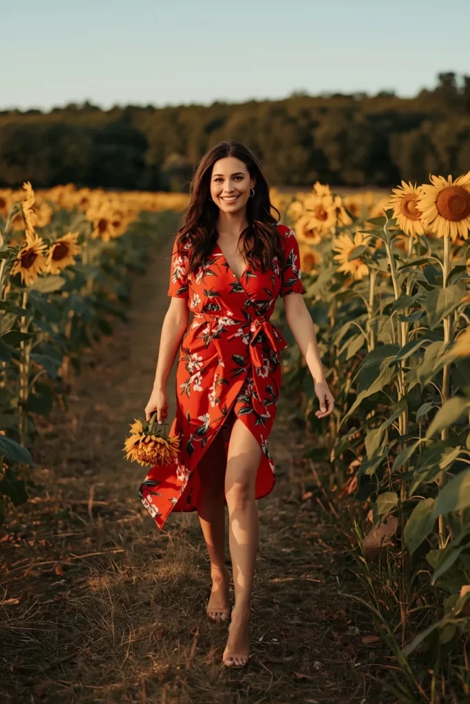 Floral Wrap Dress With Block Heels