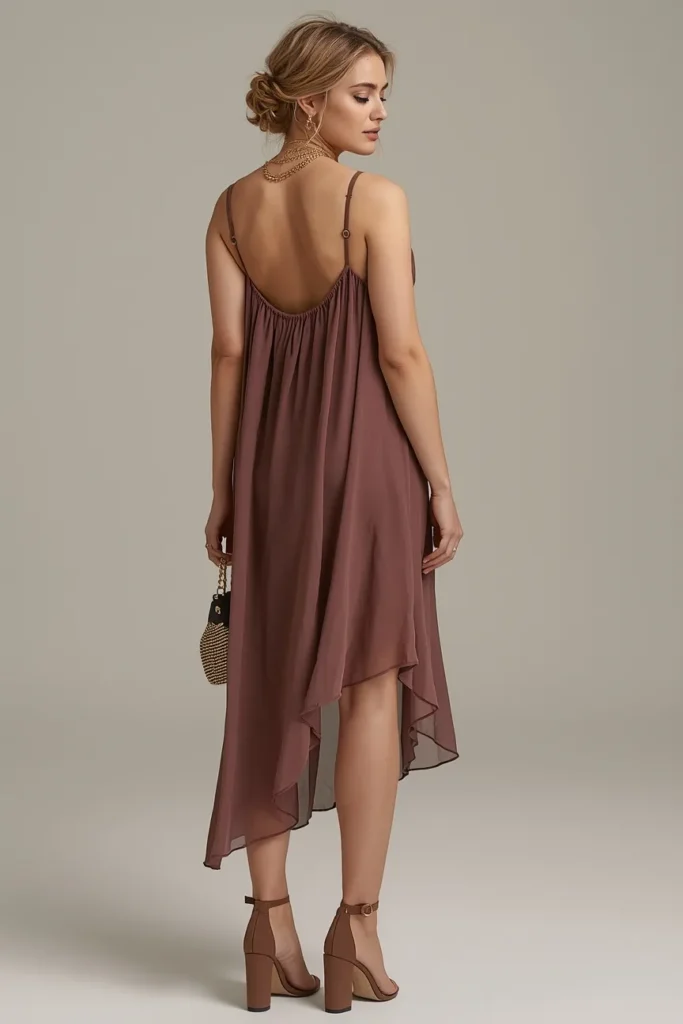 Flowy Mauve Ruched Dress with Open Back
