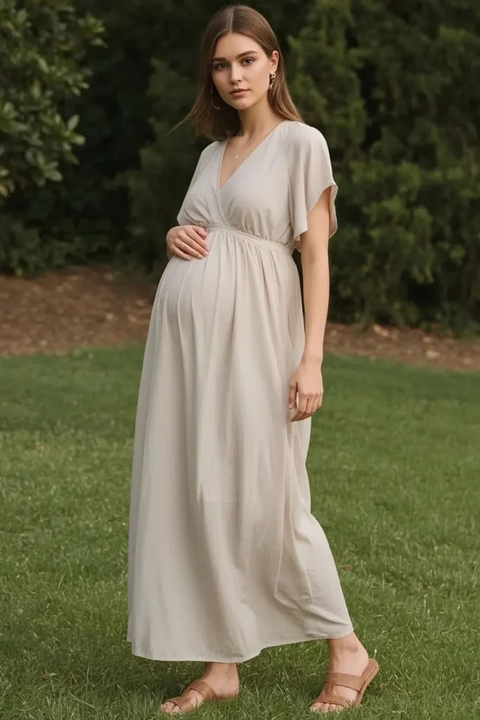 Flowy Maxi Dress with Soft Neutral Tones