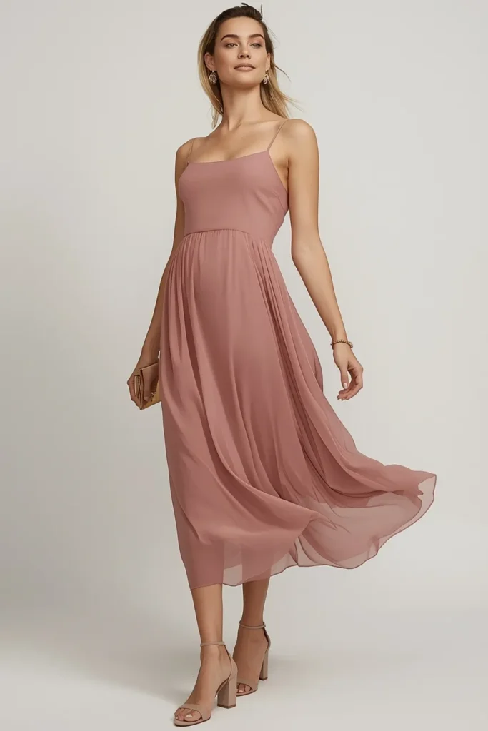 Flowy Midi Dress in Dusty Rose