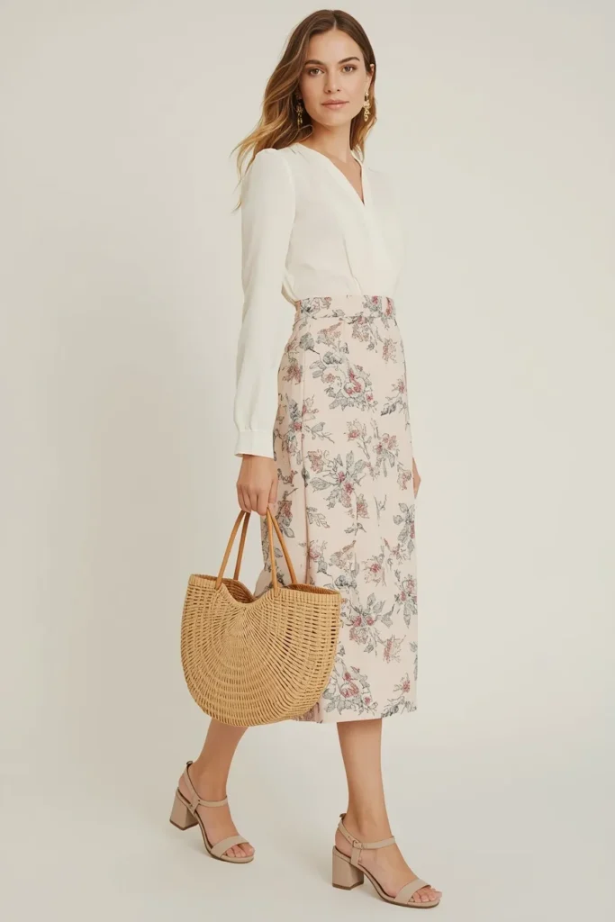Flowy Midi Skirt With a Fitted Blouse