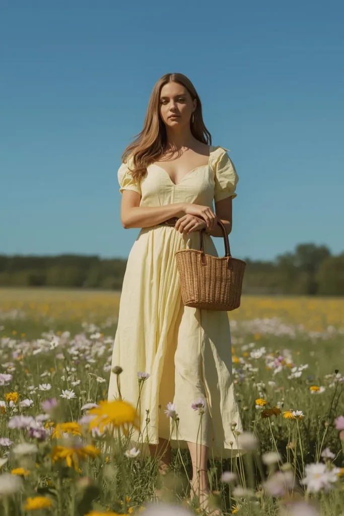 Flowy Sundress With a Woven Basket Bag