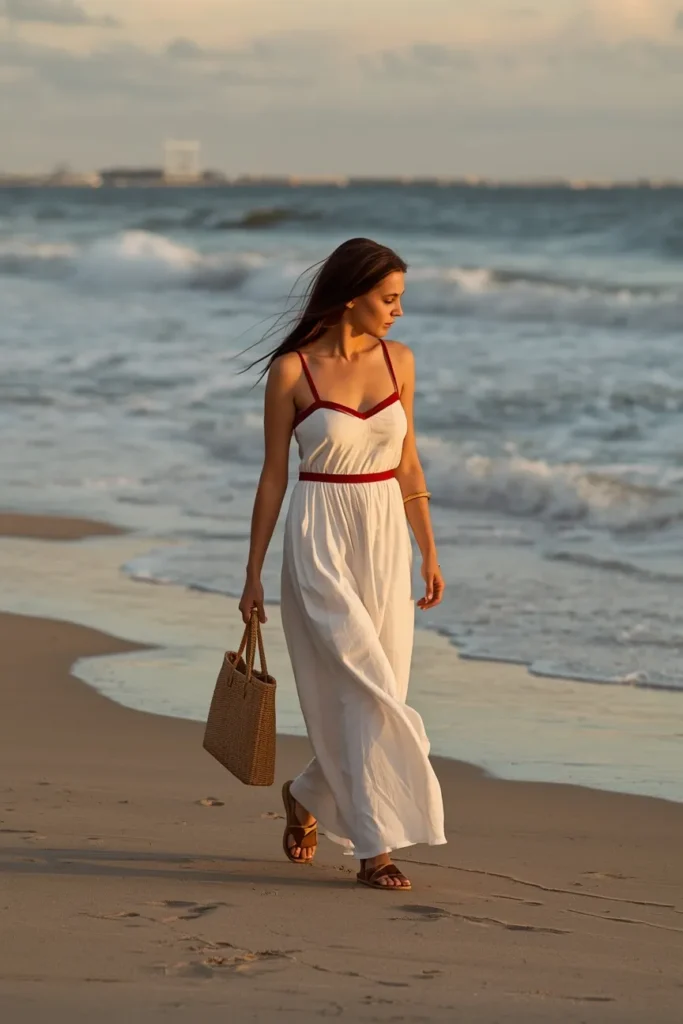 Flowy White Maxi with Red Accents