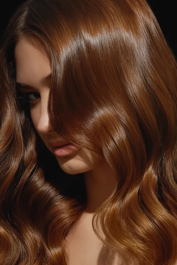 Glossy Caramel Brown for a Salon-Finish Look