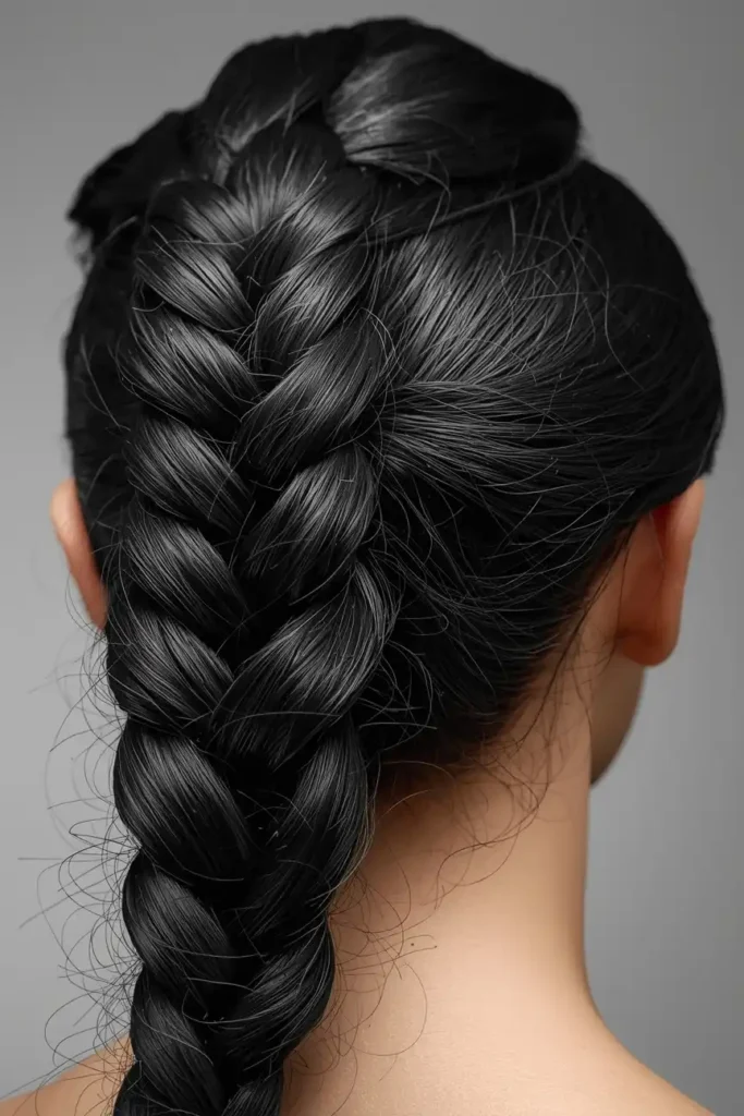 Glossy Dutch Braid on Black Hair
