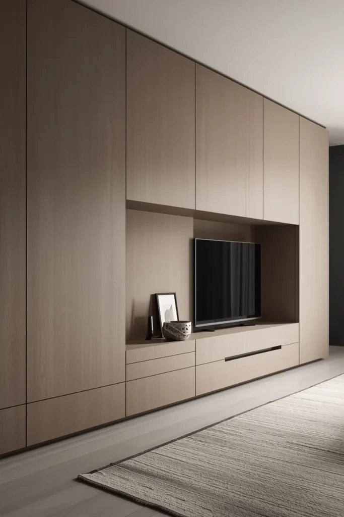 Handleless TV Wall Unit With Push-to-Open Doors