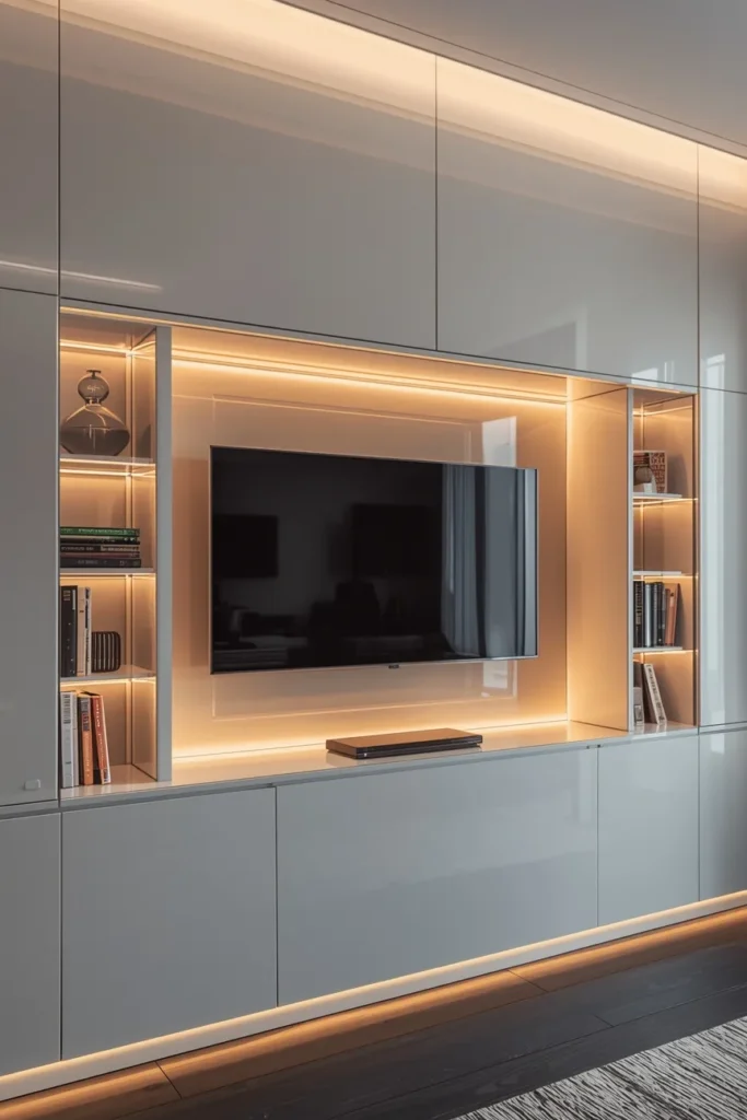 High-Gloss White TV Wall Unit With LED Backlighting