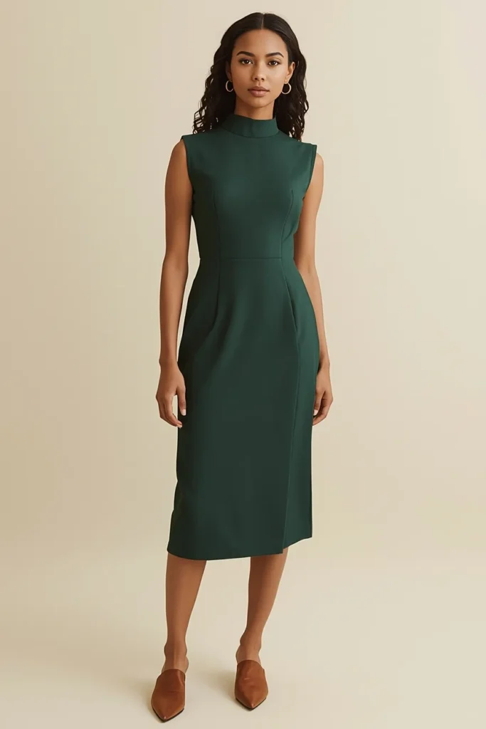 High-Neck Sleeveless Dress in Sage or Forest Green