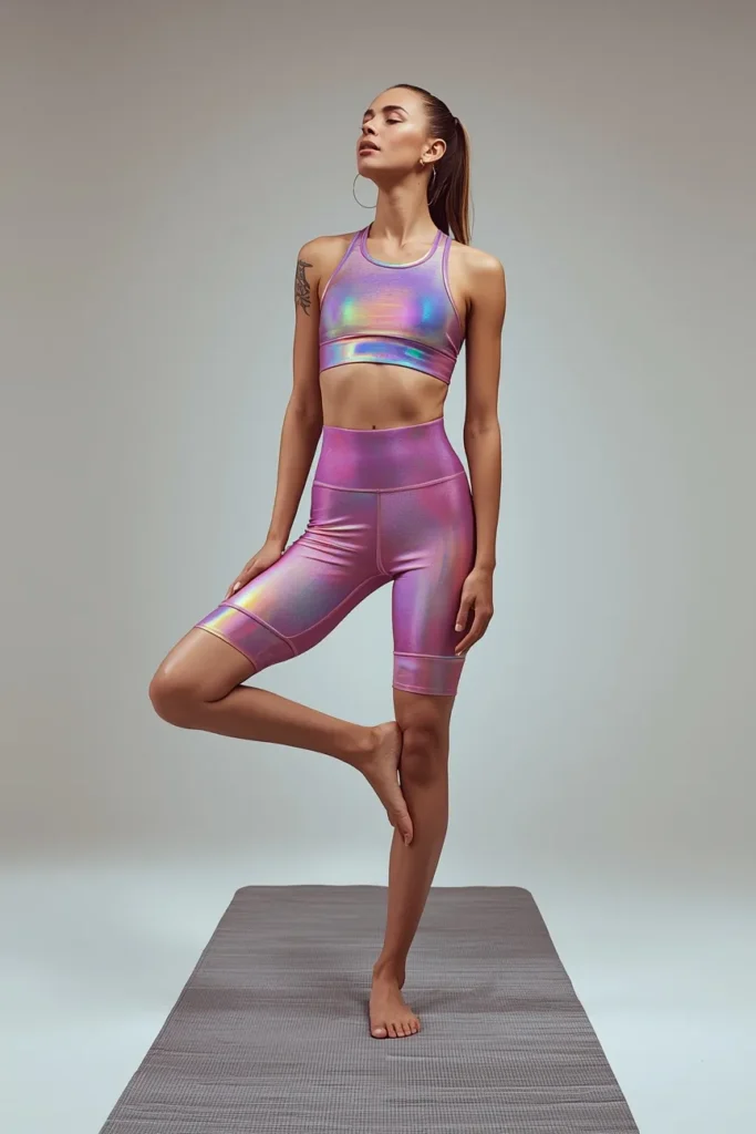 Holographic Shorts With a Longline Sports Bra
