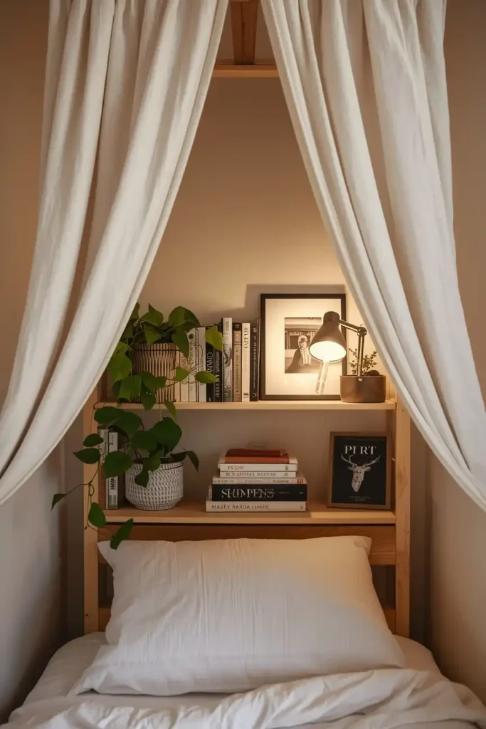 IVAR Shelving Unit Transformed Into a Bedside Reading Nook