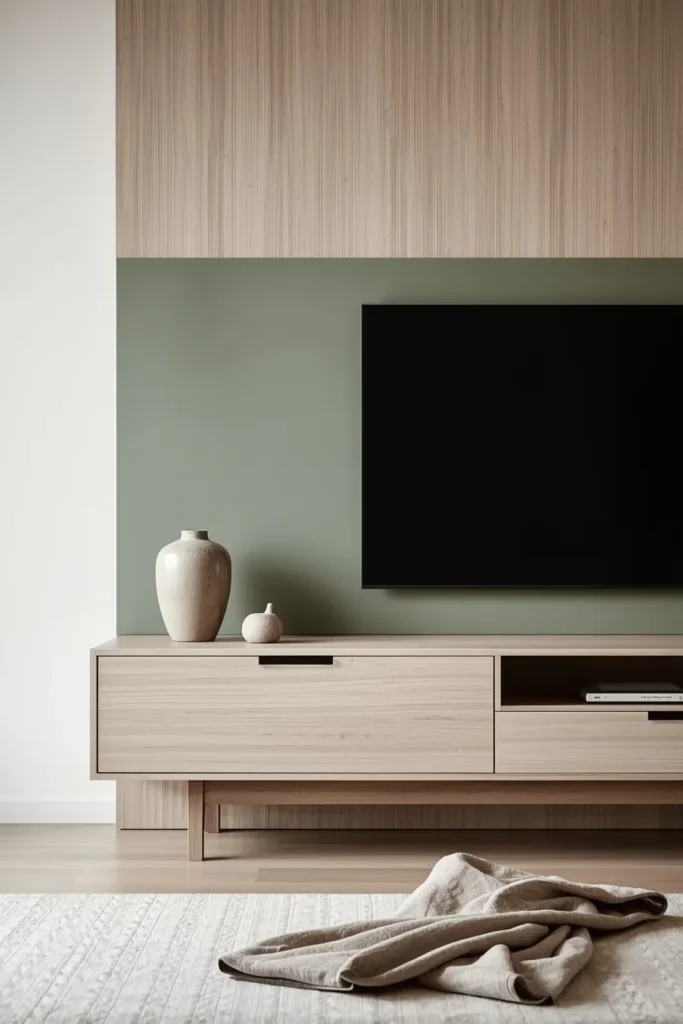 Japandi-Inspired TV Wall Unit With Minimalist Details