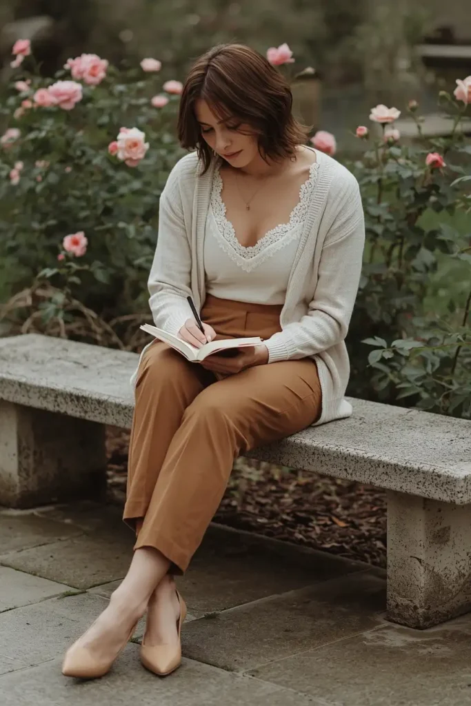 Lace-Trimmed Camisole with Straight Trousers