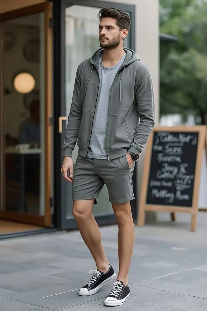 Layering With a Light Hoodie Over Shorts for Cooler Days