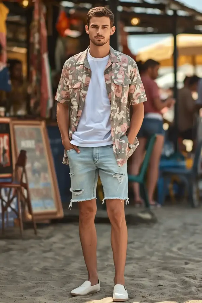 Light Wash Denim Cutoffs and a Soft Floral Button-Up