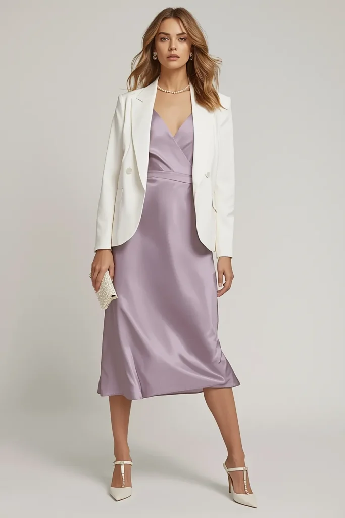 Lilac Satin Slip Dress With a Blazer