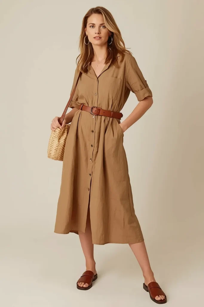 Linen Button-Down Shirt Dress
