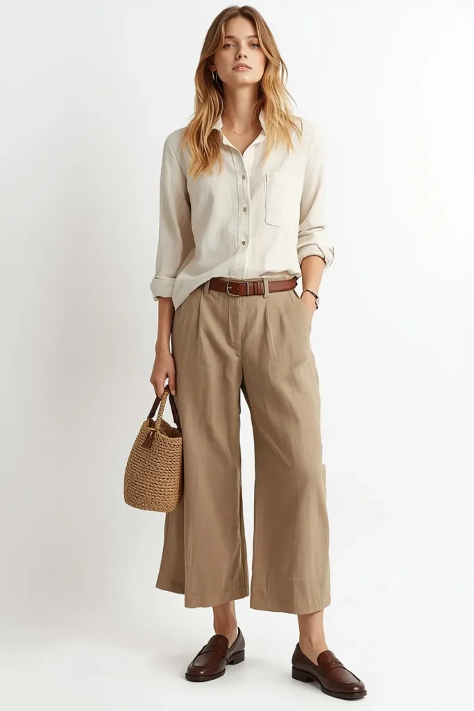 Linen Shirt with Wide Leg Pants