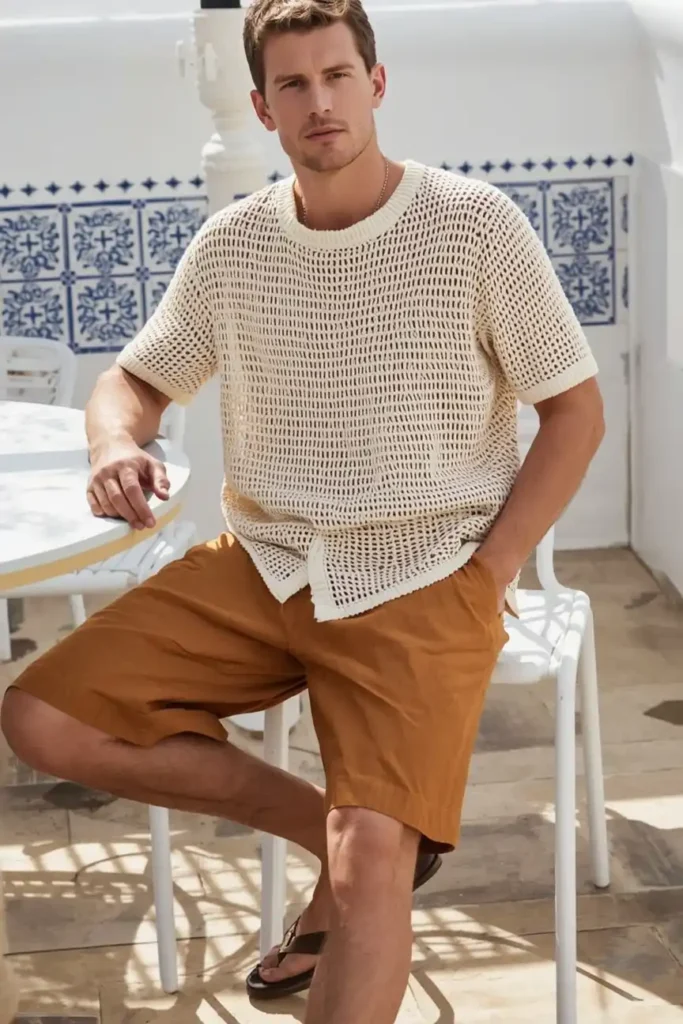 Linen Shorts and a Breezy Open-Weave Knit Top