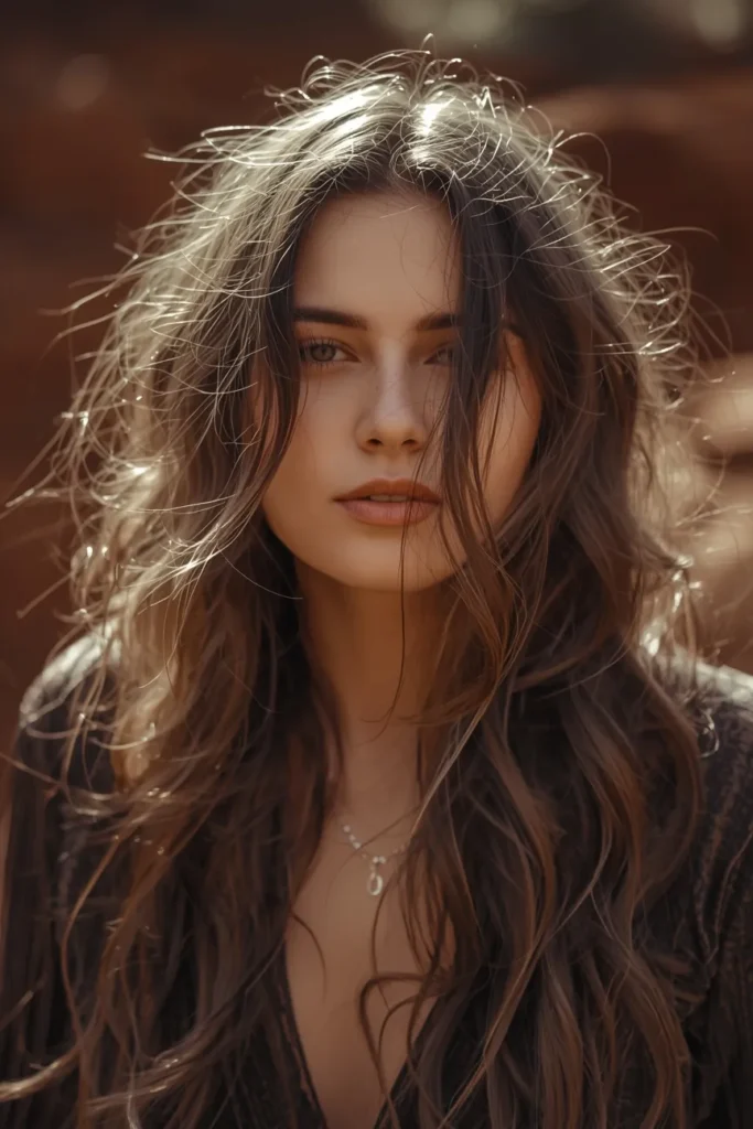 Long Boho Waves with a Middle Part