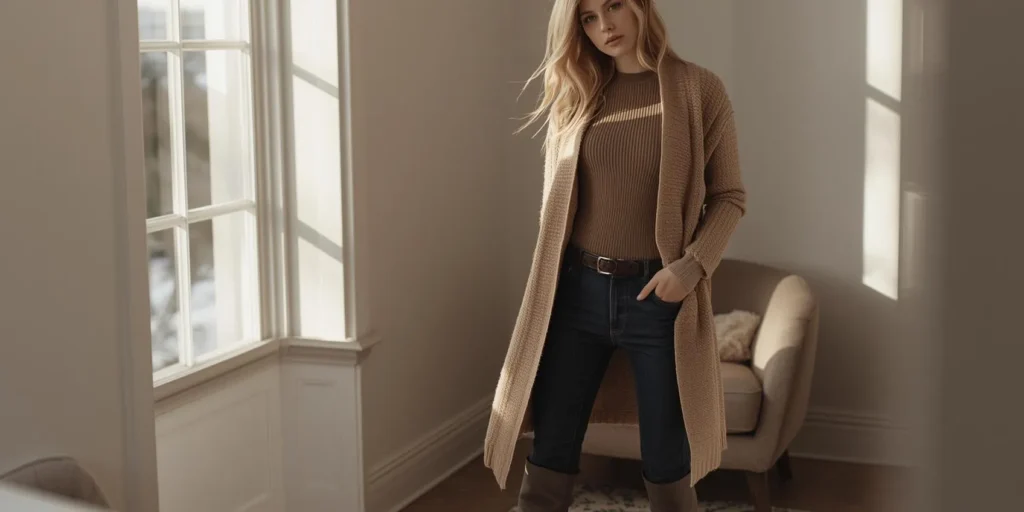 Long Cardigan with Belt and Boots