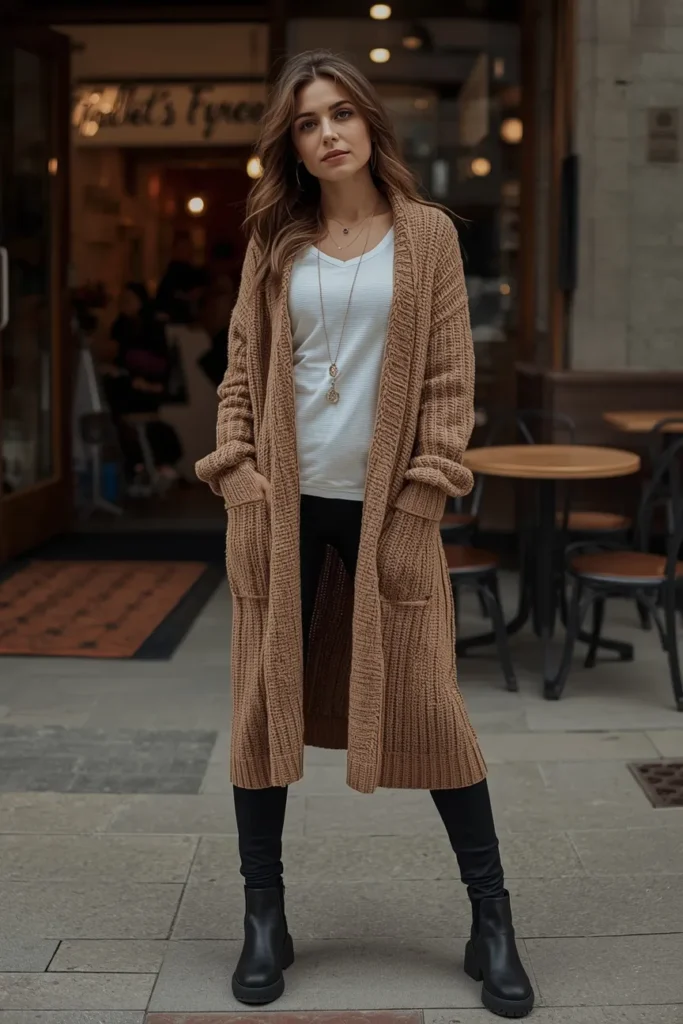 Long Cardigan with Tee and Leggings