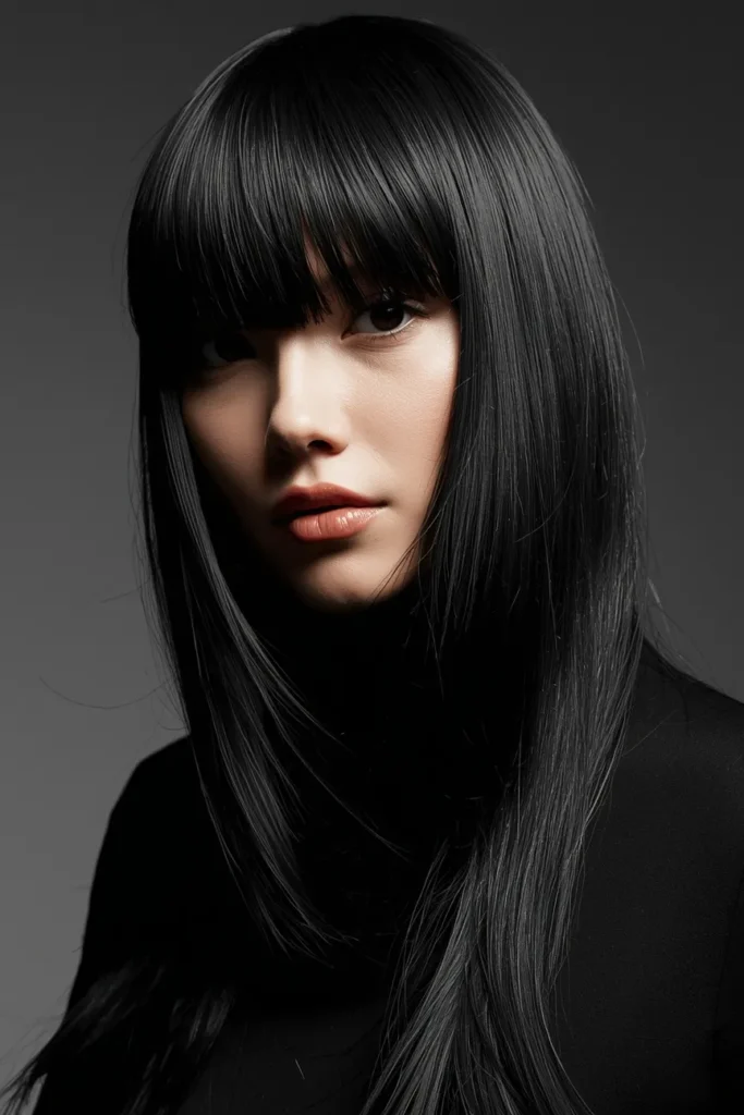 Long Hair with Bold Curtain Bangs and Side Layers
