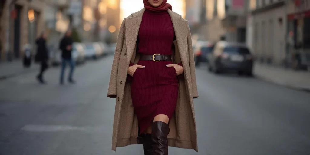 Long Knit Dress with Belted Waist