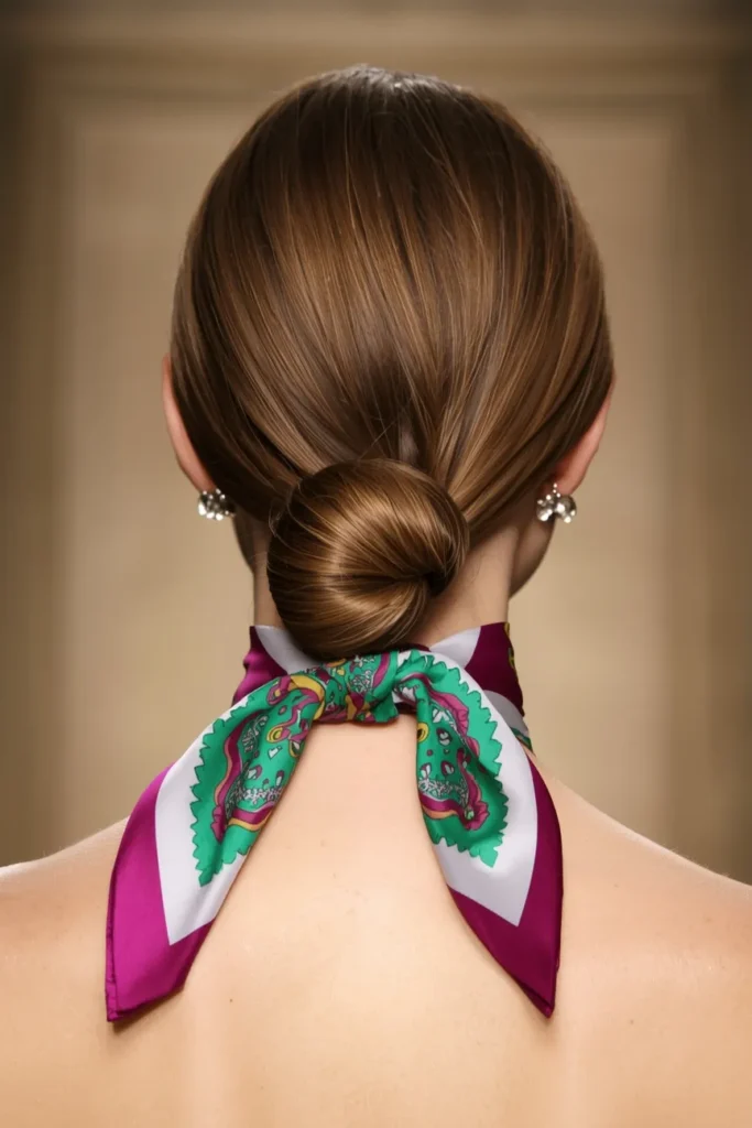 Low Bun with a Silk Scarf
