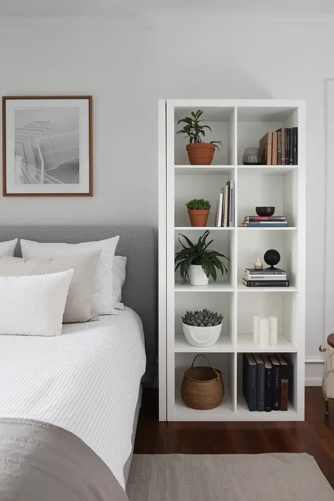 BILLY Bookcase Repurposed as a Room Divider and Headboard