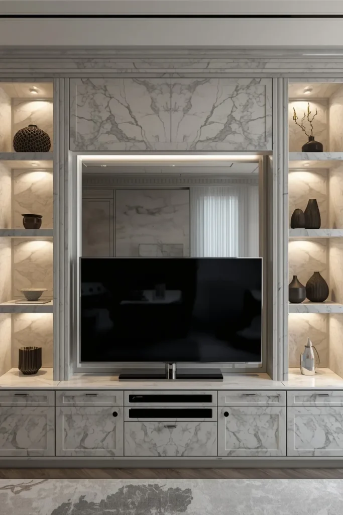 Luxury TV Wall Unit With Marble Effect Panels