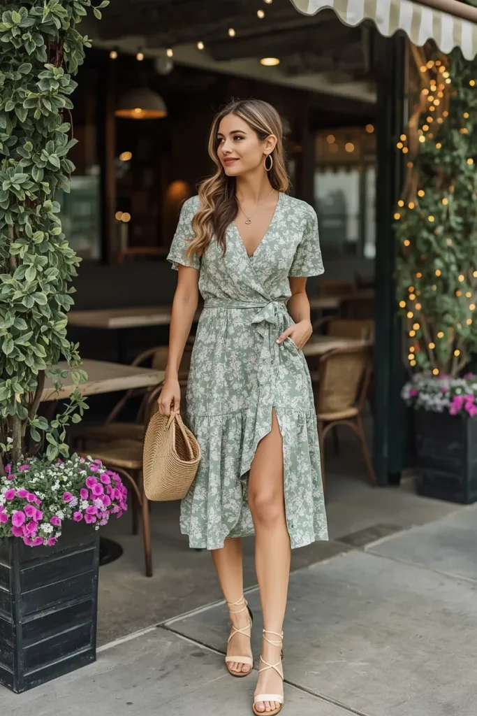 Midi Wrap Dress With Strappy Heels