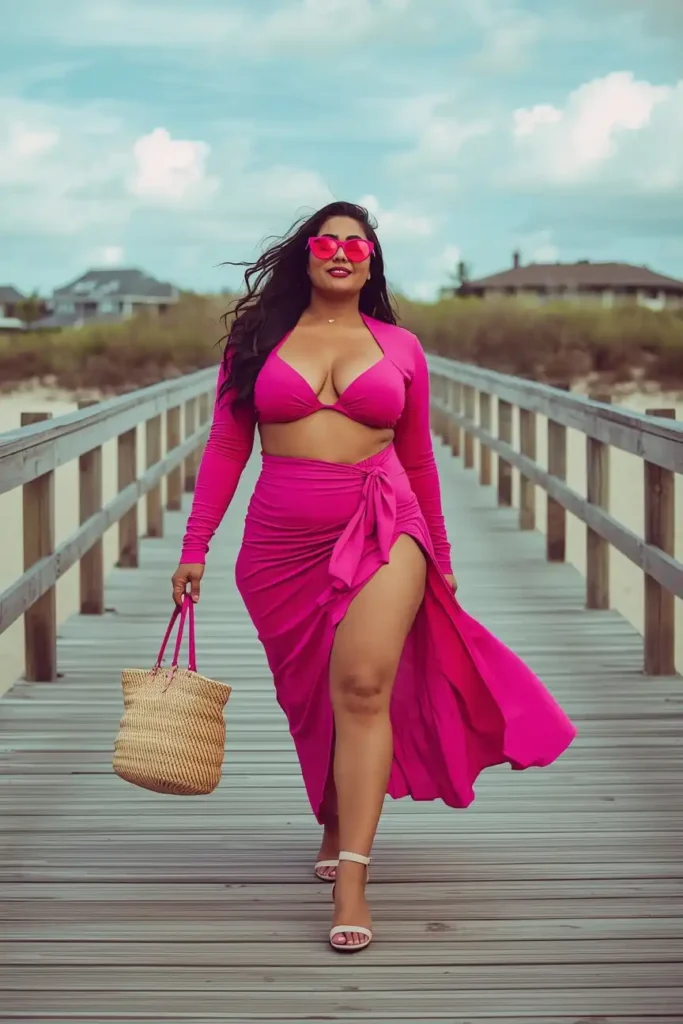 Monochrome Beach Look in a Bright Confidence Color