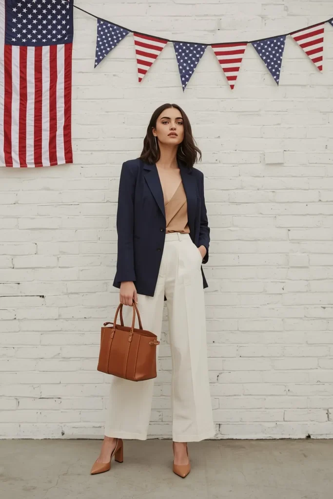 Navy Linen Blazer and White Trousers