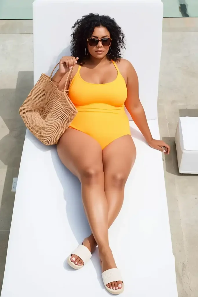 Neon Swimsuit with Neutral Accessories