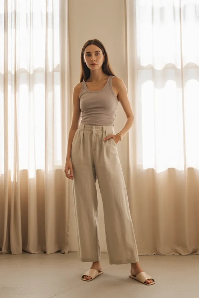 Neutral Tank with High-Waisted Linen Pants