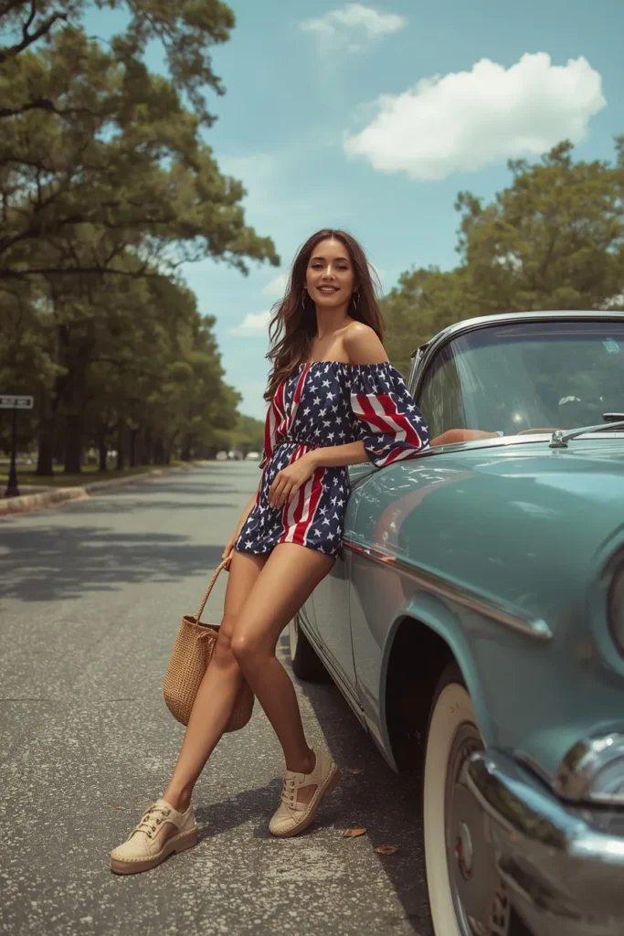 Off-Shoulder Romper in Festive Prints