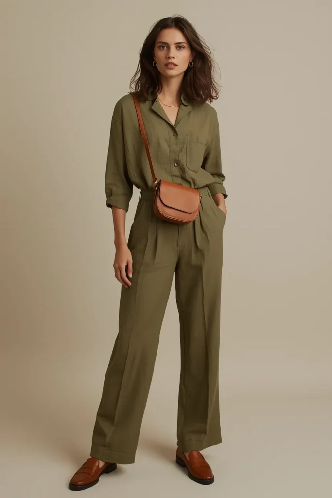 Olive Green Linen Co Ord Set