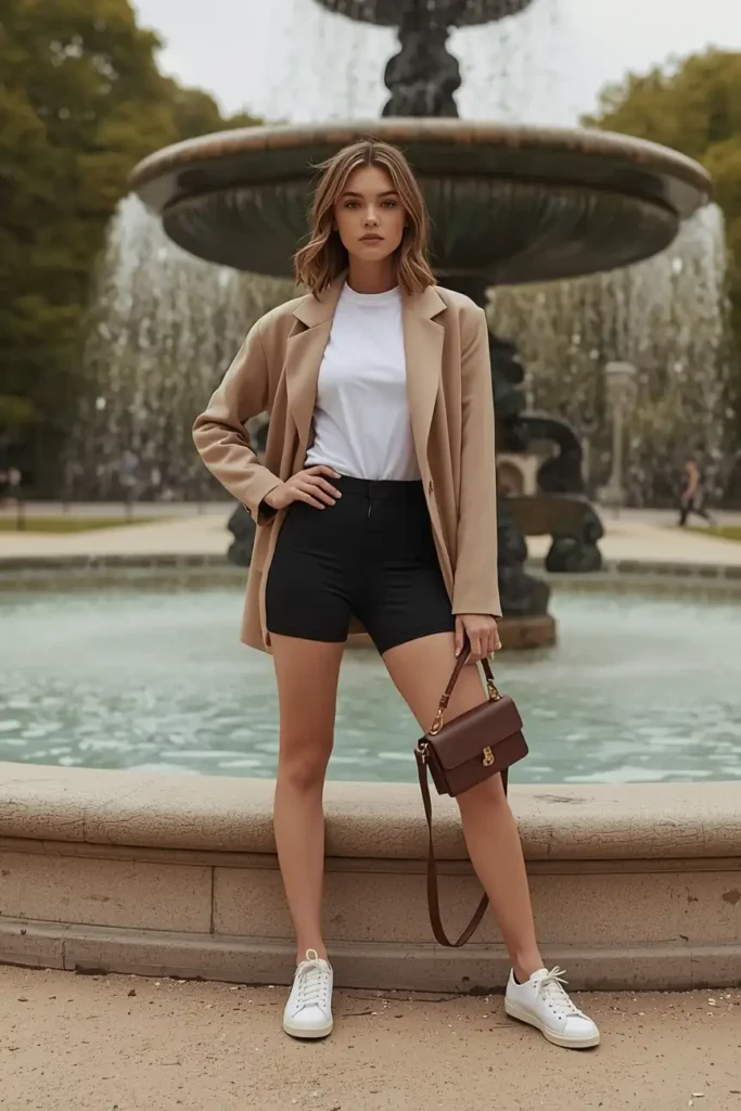 Oversized Blazer with Biker Shorts
