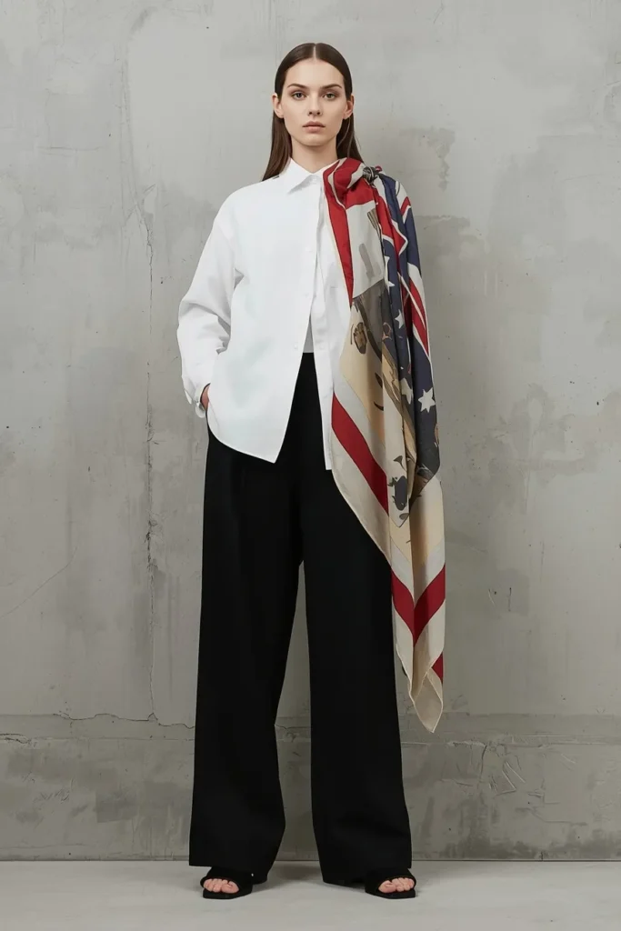 Oversized Flag Scarf and Neutral Base