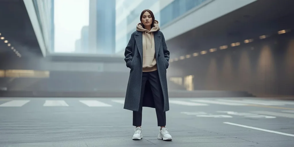 Oversized Hoodie with Long Wool Coat