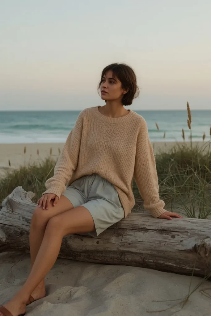 Oversized Sweater with Shorts for Cool Evenings