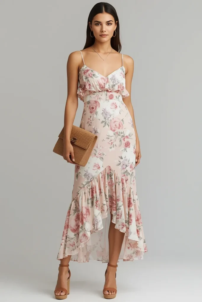 Pastel Floral Maxi Dress With Ruffle Hem