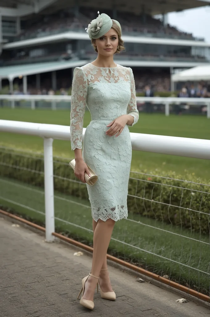 Pastel Lace Dress with Nude Heels