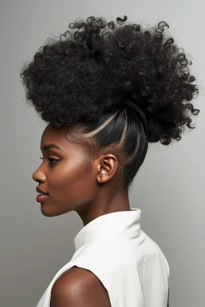 Pineapple Updo with Curly Texture