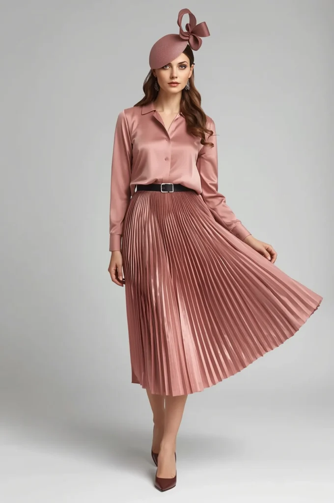 Pleated Skirt and Blouse Combination