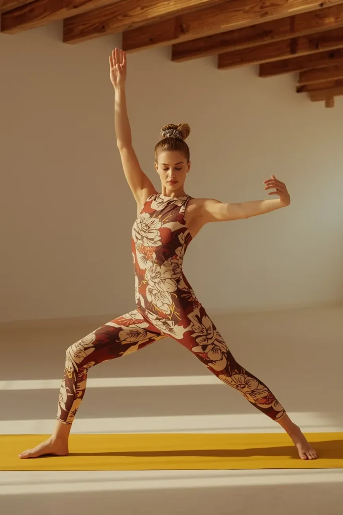 Printed Unitard in a Retro Floral Pattern