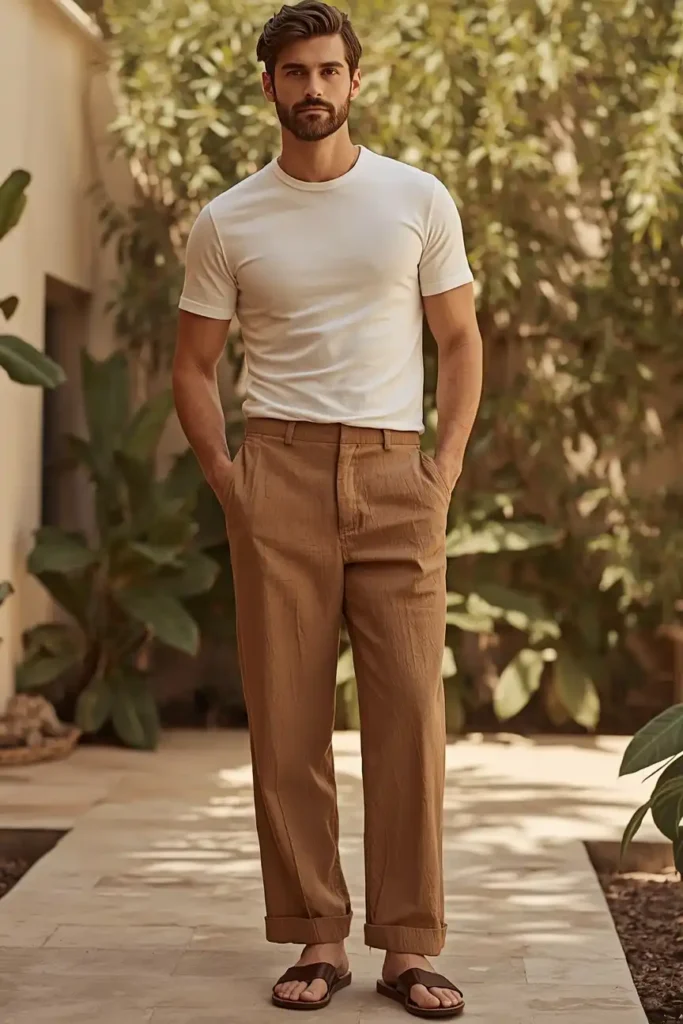 Relaxed Linen Trousers With a Simple Fitted Tee