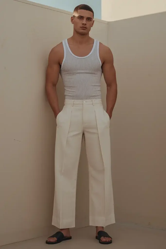 Relaxed Wide-Leg Trousers With a Tank Top